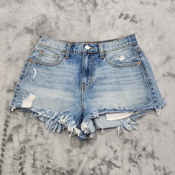 Cello Shorts Womens S Blue Distressed Denim Cut Off Raw Hem Bootie Festival - Picture 1 of 12
